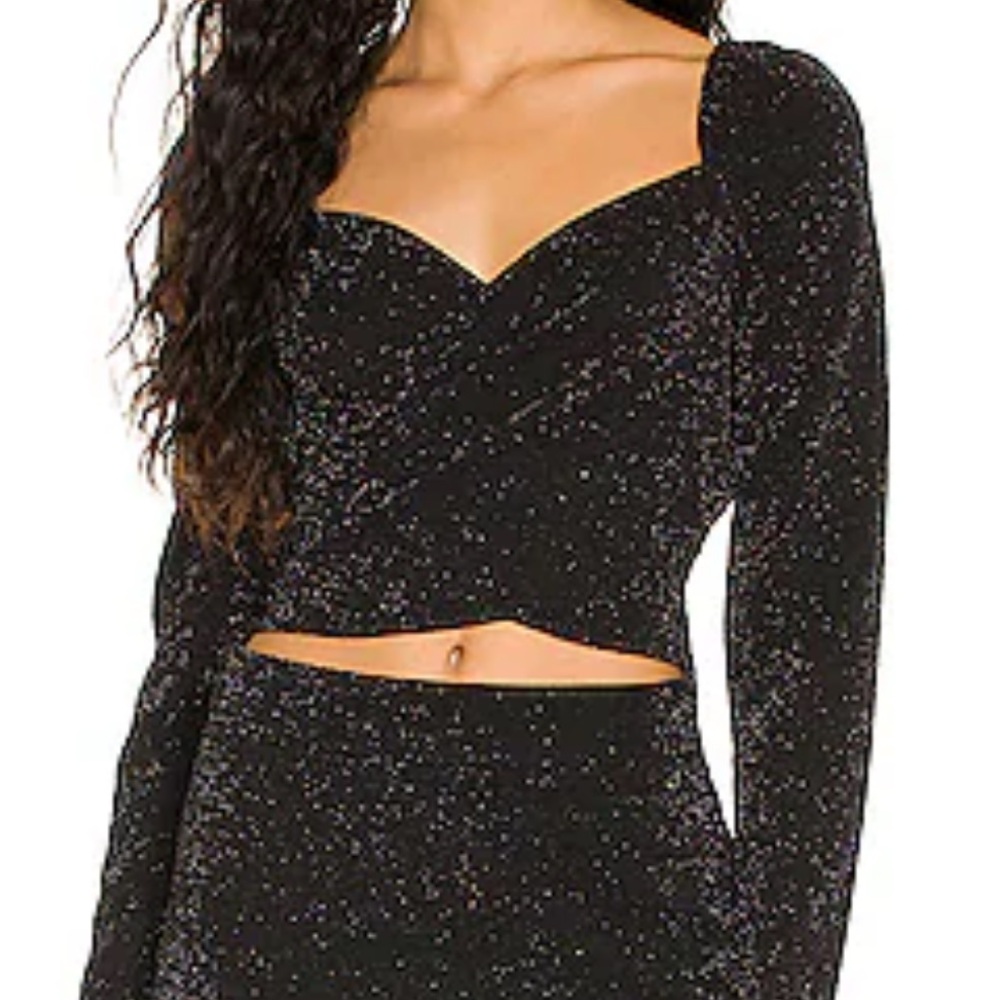 1.STATE Women's Cross Front cropped Top Sparkle‎ Black Party wear night out Chic